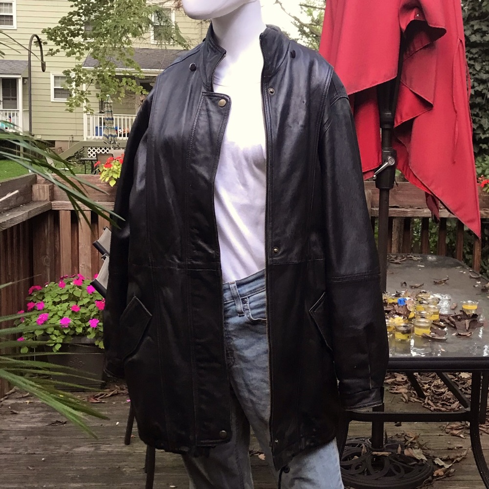 100% Genuine IZOD Casual Leather Jacket Overcoat Black Small